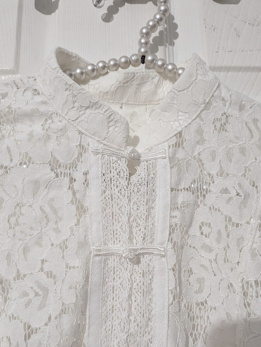 Commense Frog Closure Lace Mandarin Collar Blouse - Picture 16 of 16